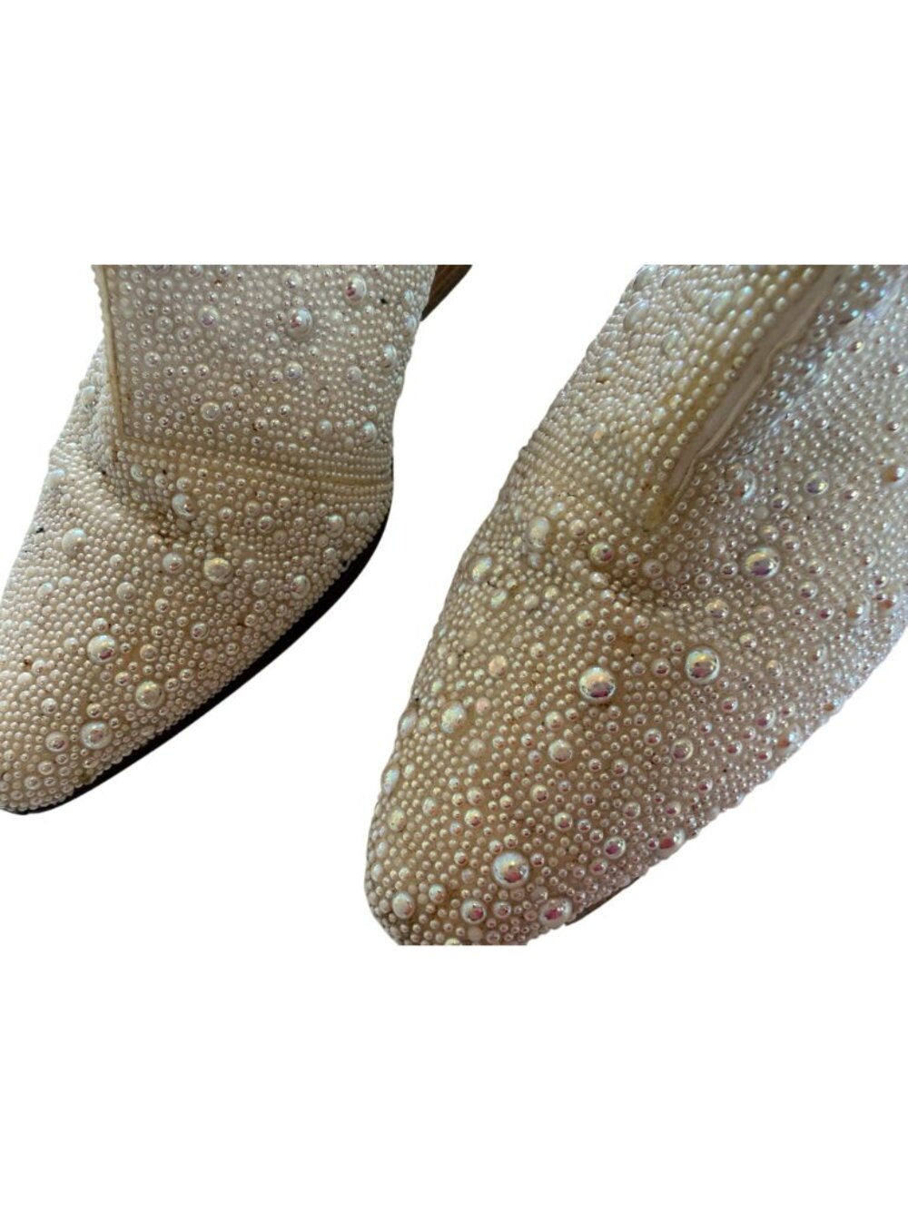 SB Diva Pearl Rhinestone Western Ankle Boots Ivory Cowboy Booties Size 8M Glam - Picture 3 of 8